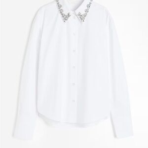 H&M White Button Down Shirt with Silver Embellished Collar